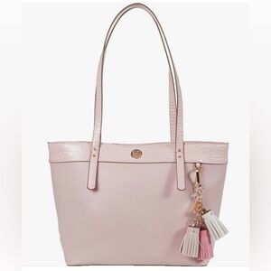 Anne Klein East West Croco Blush Pink Tote w/Tassel Charm with Detachable Pouch